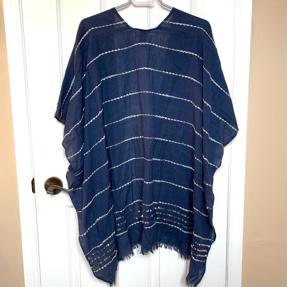 VINCE CAMUTO 100% Cotton Blue Stripes Kimono Sequins - Picture 2 of 6